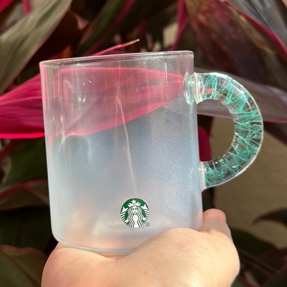New Starbucks Clear Green Glass Cup Tumbler